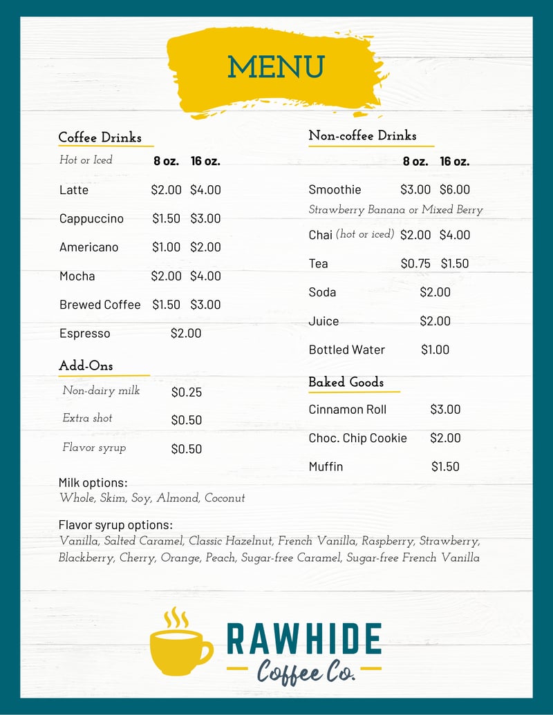 Coffee Menu